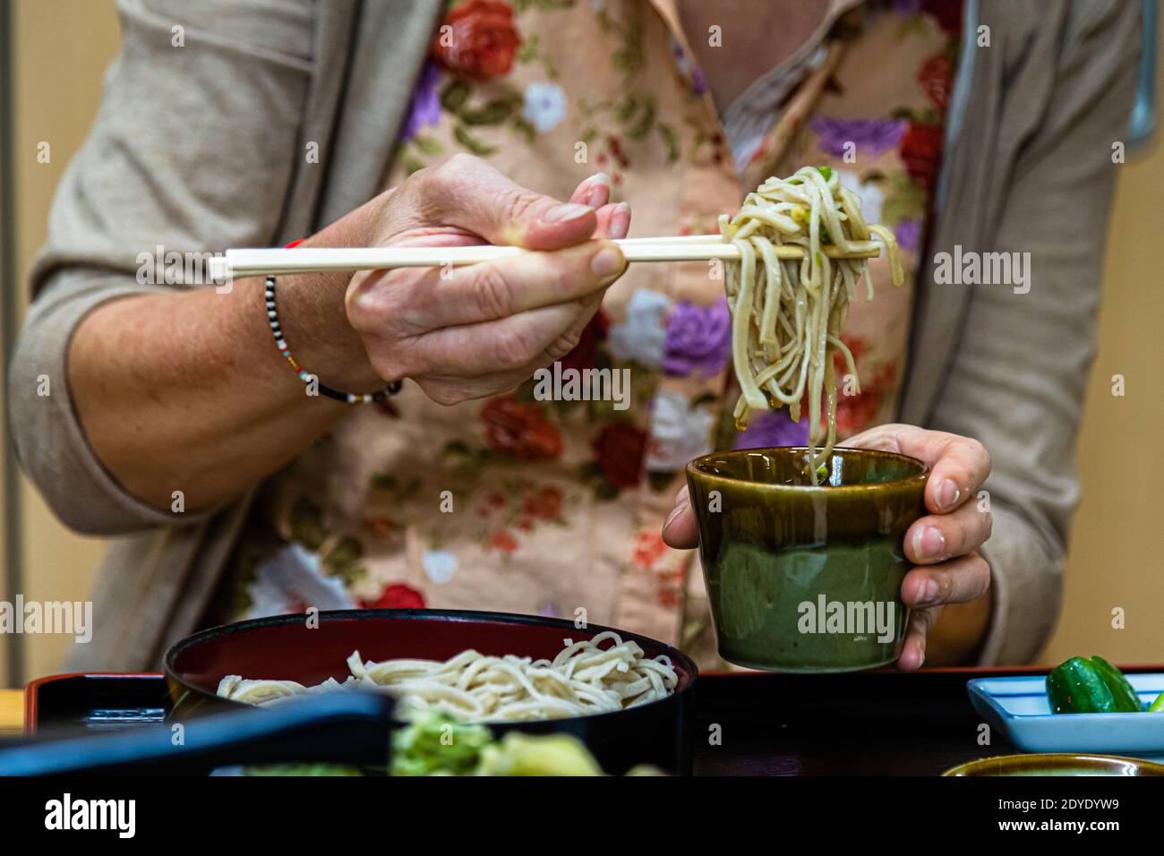 Soba Noodle Preparation in Fujinomiya, Japan Stock Photo