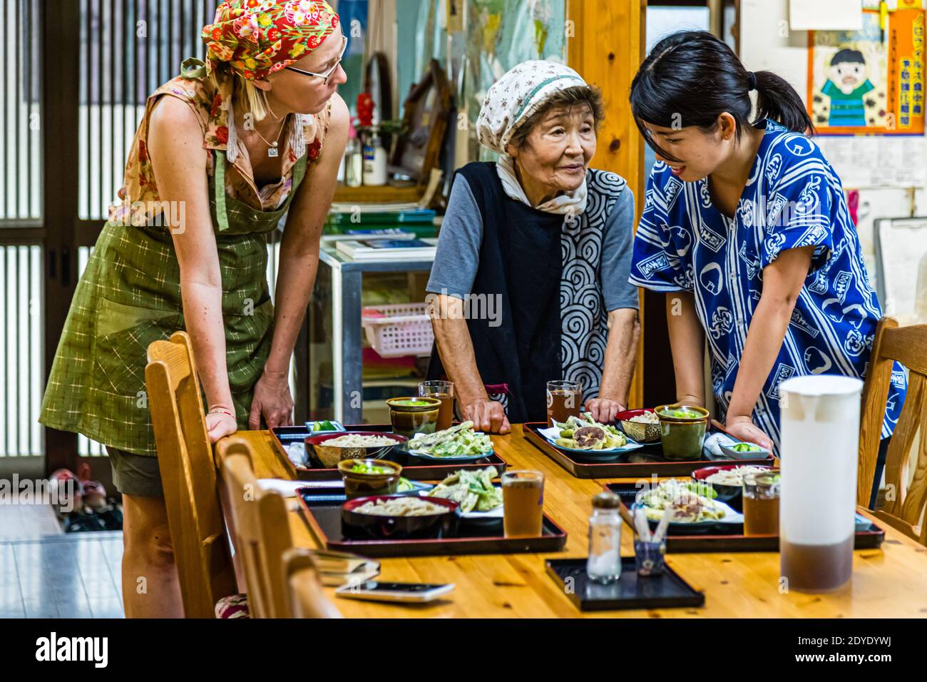 Soba Noodle Preparation in Fujinomiya, Japan Stock Photo