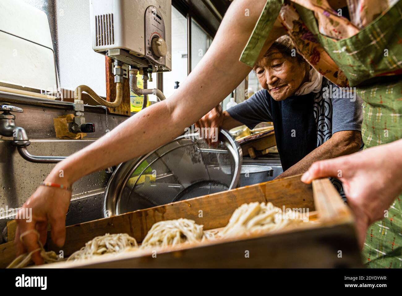 Soba Noodle Preparation in Fujinomiya, Japan Stock Photo