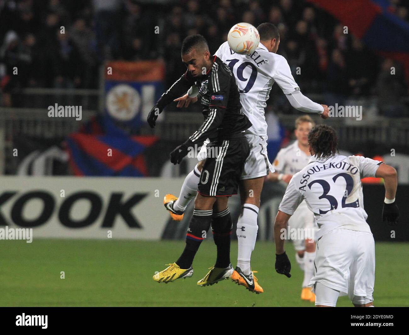 Lyon's Alexandre Lacazette and Tottenham's Moussa Dembele during the Europa League soccer match, Olympique Lyonnais Vs Tottenham Hotspur FC at the Gerland stadium in Lyon, France on February 21, 2013. The match ended in a 1-1 draw. Photo by Vincent Dargent/ABACAPRESS.COM Stock Photo