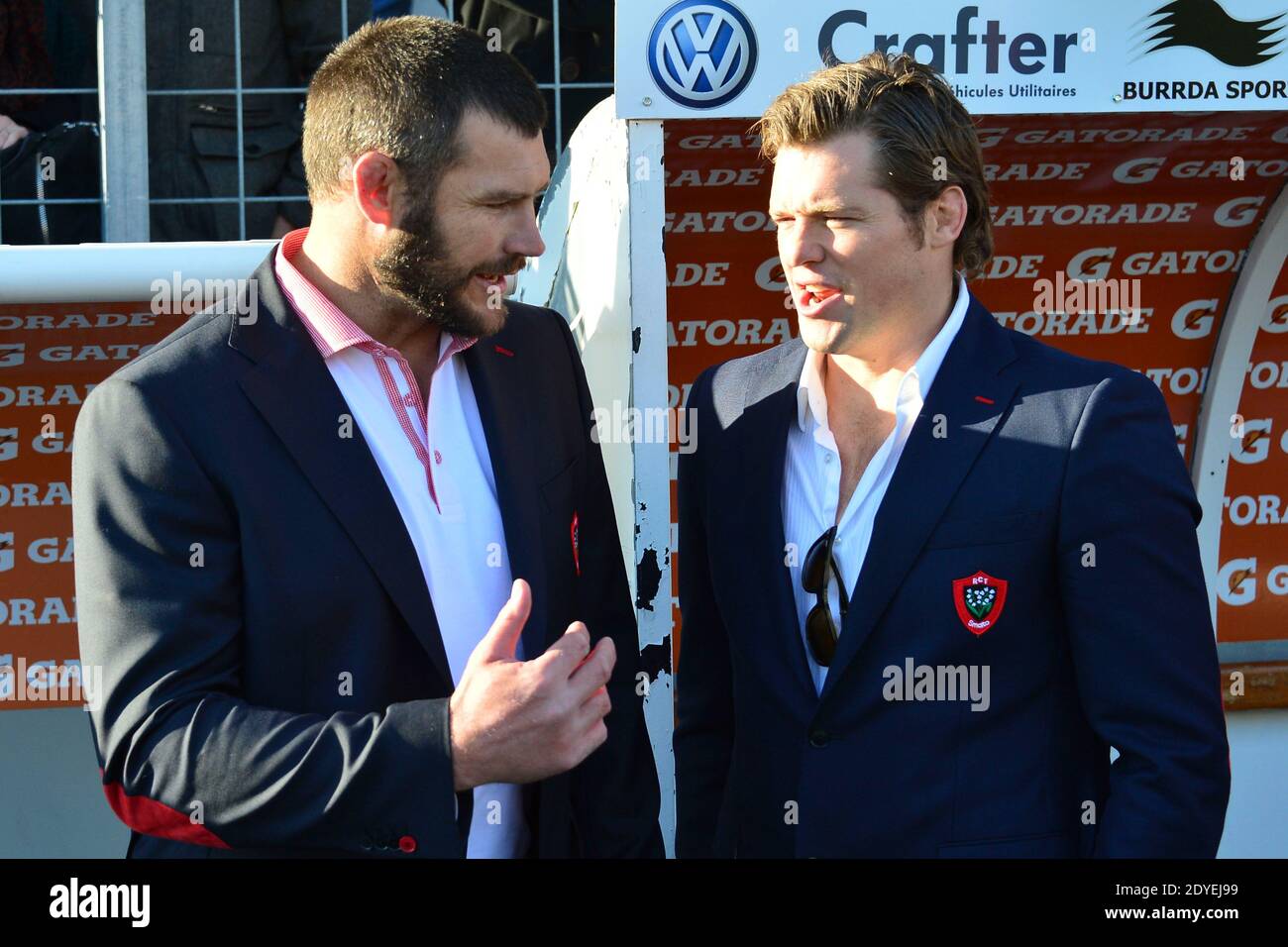 RCT's Danie Rossouw and captain Joe Van Niekerk during the French Top 14 rugby match, RC Toulon Vs Biarritz Olympique at Mayol stadium in Toulon, France on March 9, 2013. Photo by Felix/Golesi/ABACAPRESS.COM Stock Photo