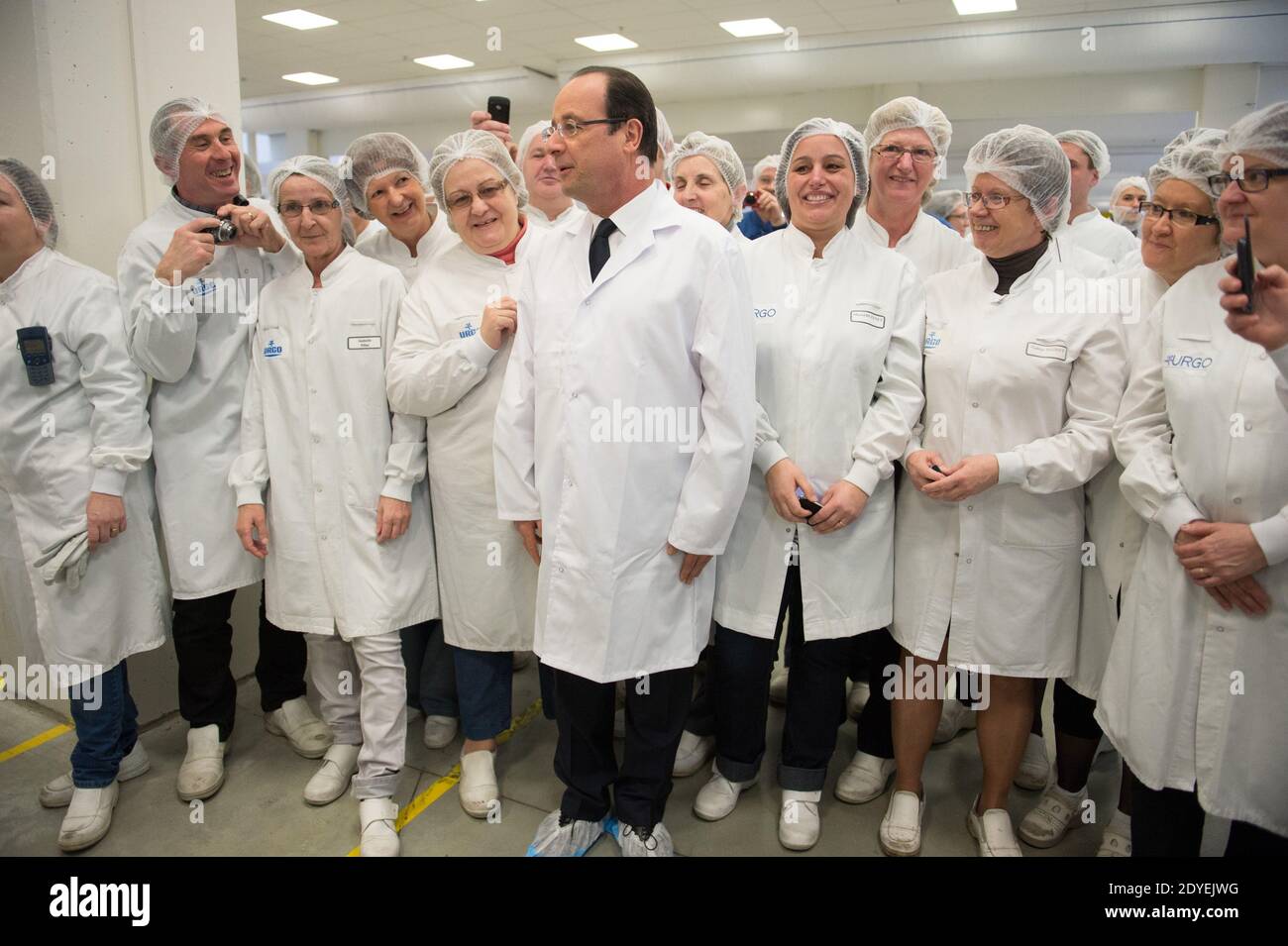 French President Francois Hollande visits the Laboratoires Urgo ...