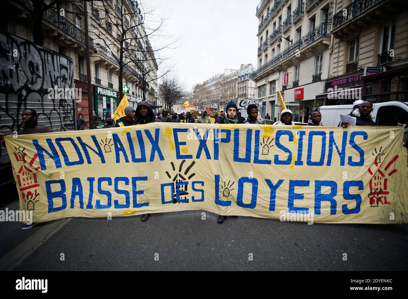 Demonstration against evictions and for the right to stable housing with other French associations and unions of unemployed people in Paris, France on March 16, 2013. Photo by Nicolas Messyasz/ABACAPRESS.COM Stock Photo