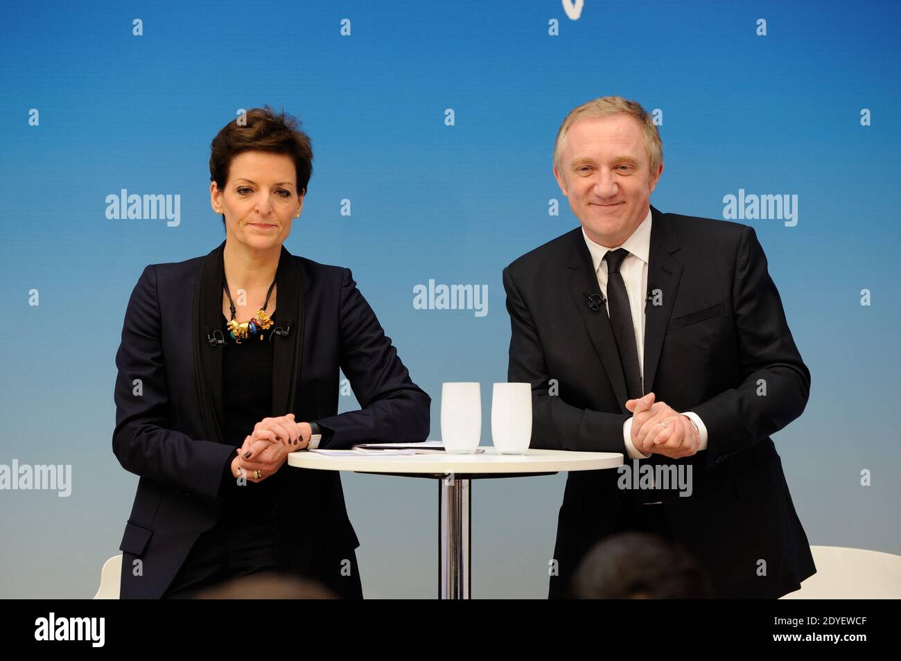 French luxury and retail group PPR Chairman and CEO Francois-Henri Pinault and Senior vice president of corporate communications Louise Beveridge presenting the new group's name Kering in Paris, France on March 22, 2013. The group's change of name will be subject to the approval of the annual general meeting to be held on June 2013. Photo by Alban Wyters/ABACAPRESS.COM Stock Photo