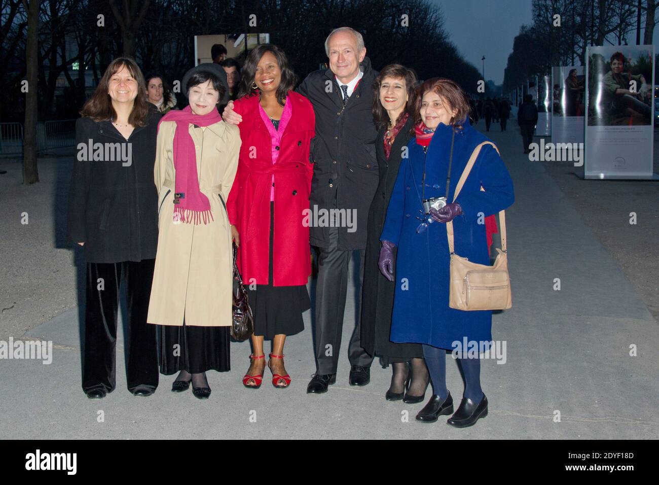 Deborah Jin, Reiko Kuroda, Francisca Nneka Okeke, Jean-Paul Agon, President and General Director of L'Oréal and Président of the L'Oréal Foundation, Marcia Barbosa and Pratibha L. Gai attending the unveilling of the 'L'Oreal-Unesco Awards for women in Science' photo exhibition at Avenue des Champs-Elysees on March 27, 2013 in Paris, France. Photo by Aurore Marechal/ABACAPRESS.COM Stock Photo