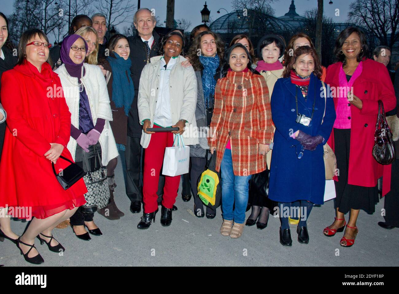 Jean-Paul Agon, President and General Director of L'Oréal and Président of the L'Oréal Foundation, Reiko Kuroda, Pratibha L. Gai, Francisca Nneka Okeke attending the unveilling of the 'L'Oreal-Unesco Awards for women in Science' photo exhibition at Avenue des Champs-Elysees on March 27, 2013 in Paris, France. Photo by Aurore Marechal/ABACAPRESS.COM Stock Photo