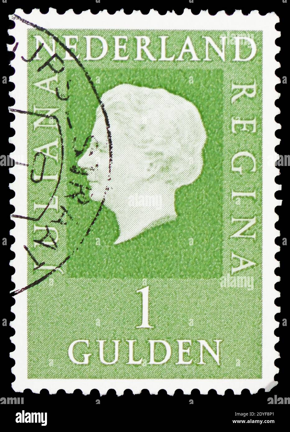 MOSCOW, RUSSIA - FEBRUARY 22, 2019: A stamp printed in Netherlands shows Queen Juliana (1909-2004), Type 'Regina' serie, circa 1969 Stock Photo