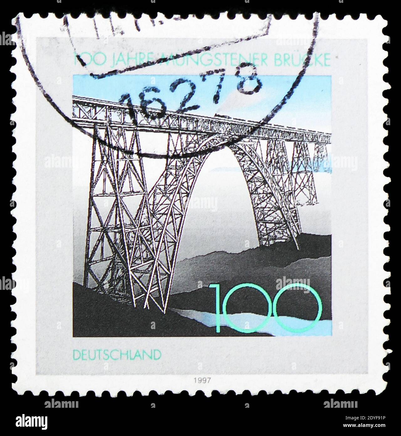 MOSCOW, RUSSIA - FEBRUARY 22, 2019: A stamp printed in Germany, Federal Republic shows Mungsten Bridge, Centenary, Bridges serie, circa 1997 Stock Photo