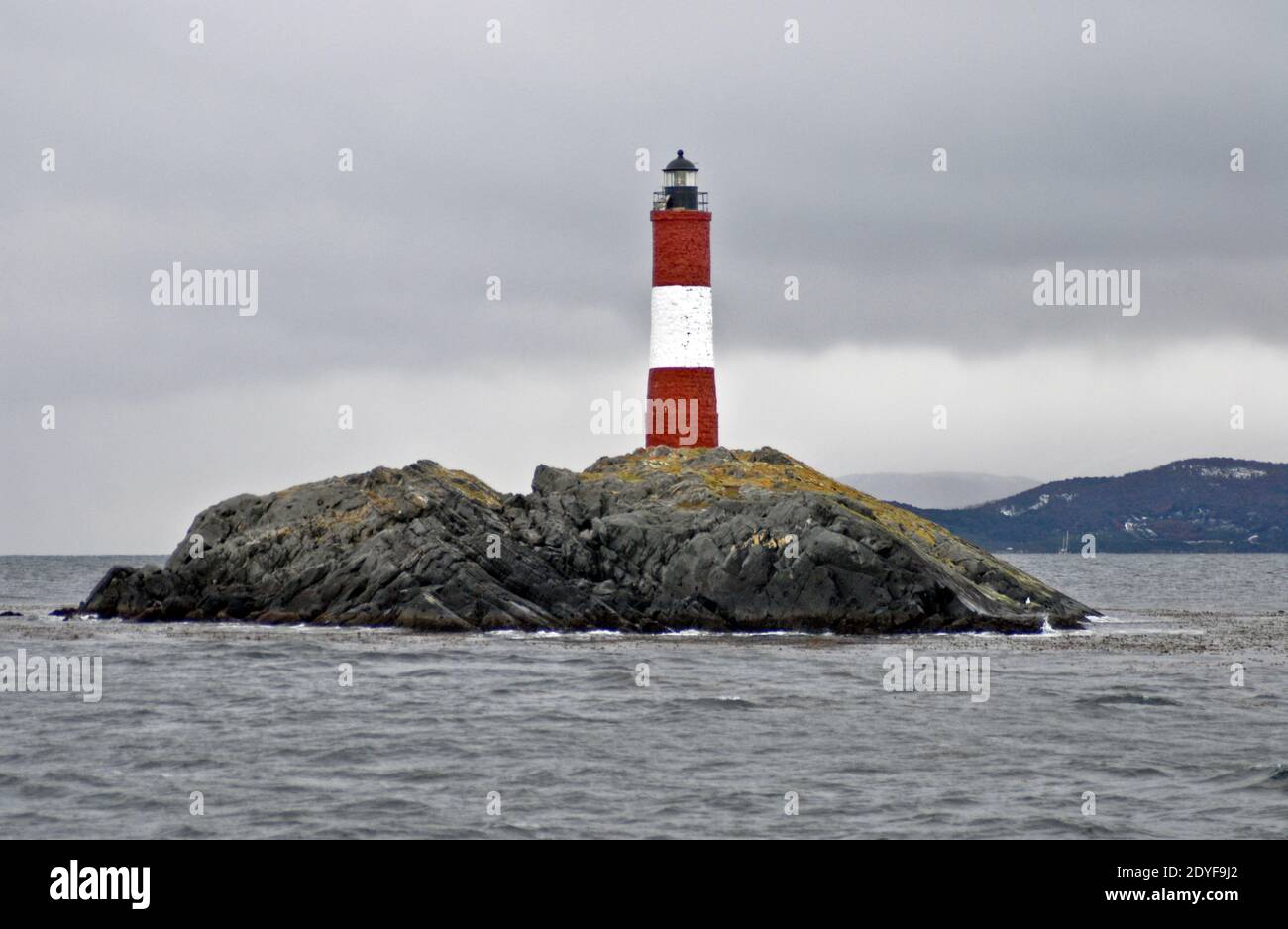 Les Eclaireurs Lighthouse - Lighthouse at the End of the World ('Faro del Fin del Mundo'), Ushuaia, Tierra del Fuego, Argentina Stock Photo