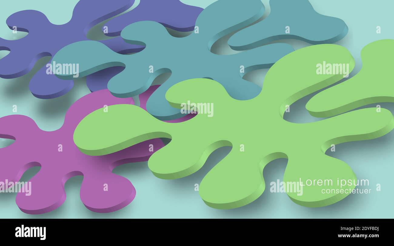 Overlapping fluid background designs and realistic shadows. 3d vector illustration Stock Vector