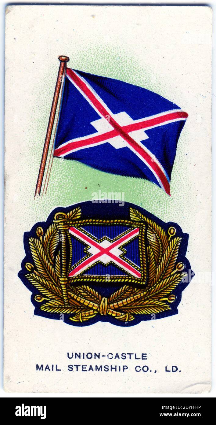 Cigarette card featuring Emblems of the Union-Castle Mail Steamship Co Stock Photo