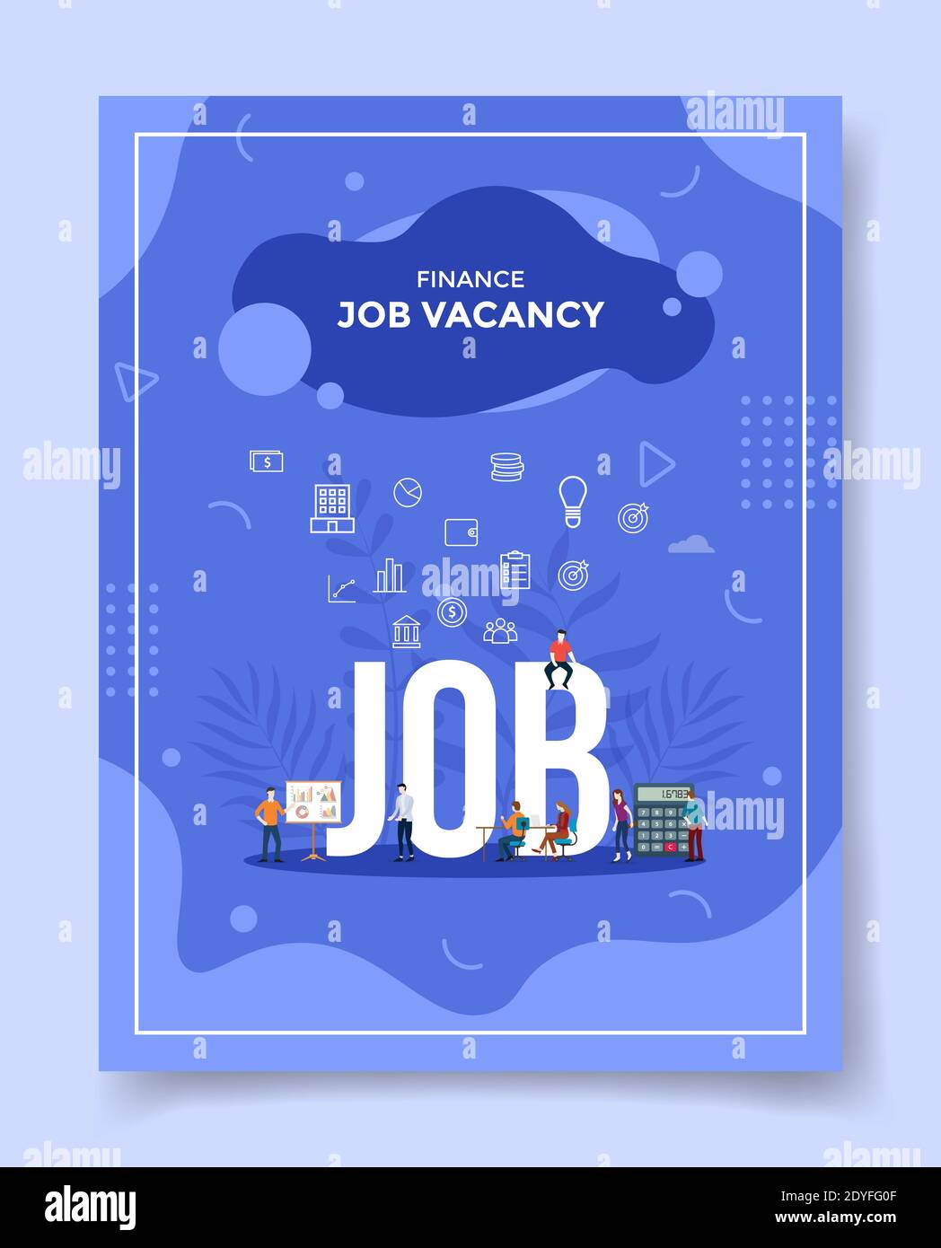 finance job vacancy people around word job chart board calculator for template of banners, flyer, books cover, magazines with liquid shape style vecto Stock Photo