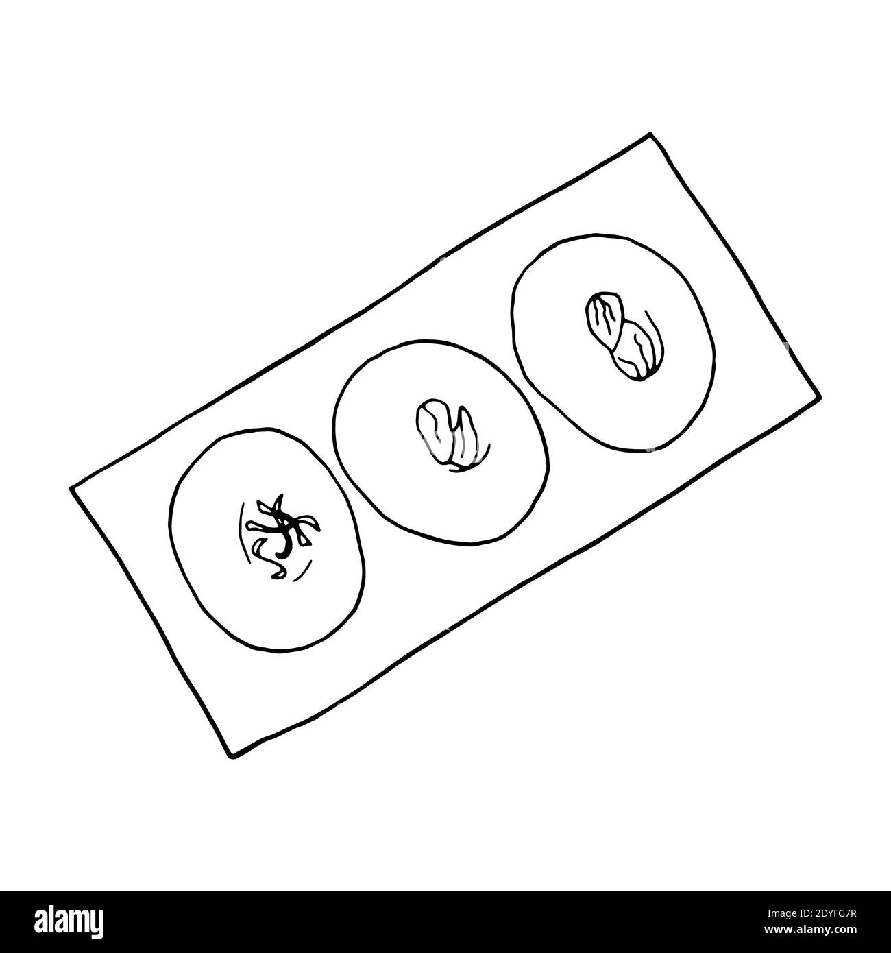 Vector hand drawn doodle sandesh. Indian dessert. Design sketch element for menu cafe, restaurant, label and packaging. Illustration on a white backgr Stock Vector