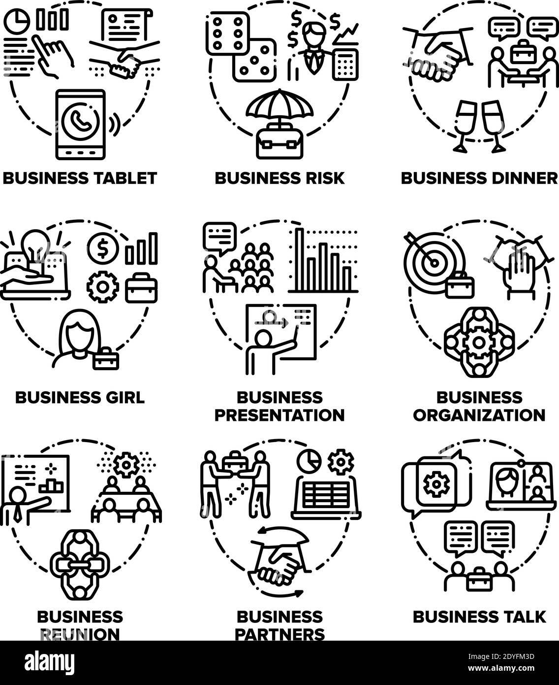 Business Work Set Icons Vector Black Illustration Stock Vector Image ...