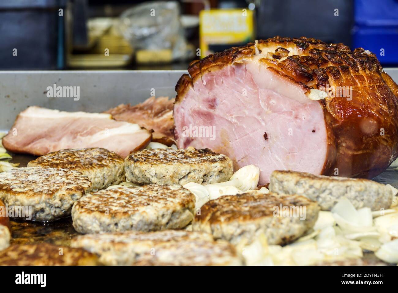 Homemade Rolled Porchetta Roast with Several Herbs Stock Photo