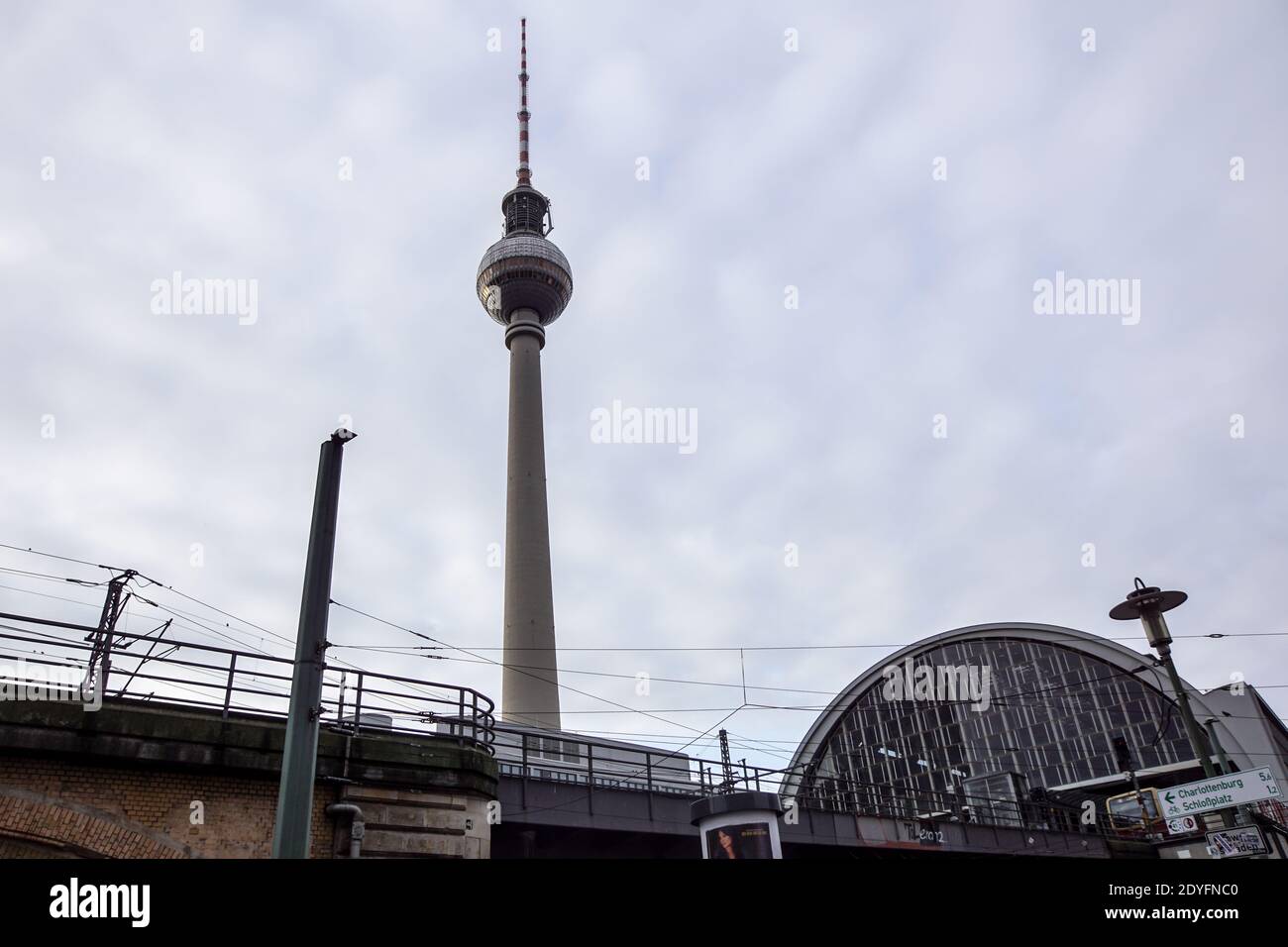 Berlin, Germany - November 12, 2020 - The historical Friedrichsbr cke with old buildings an the famous Berlin TV tower Berliner Fernsehturm in the Stock Photo