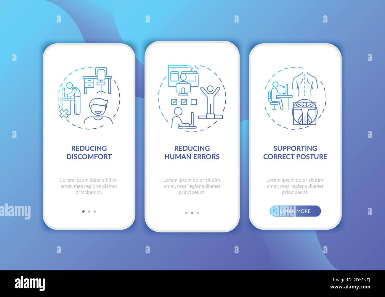 Ergonomic design benefits onboarding mobile app page screen with ...