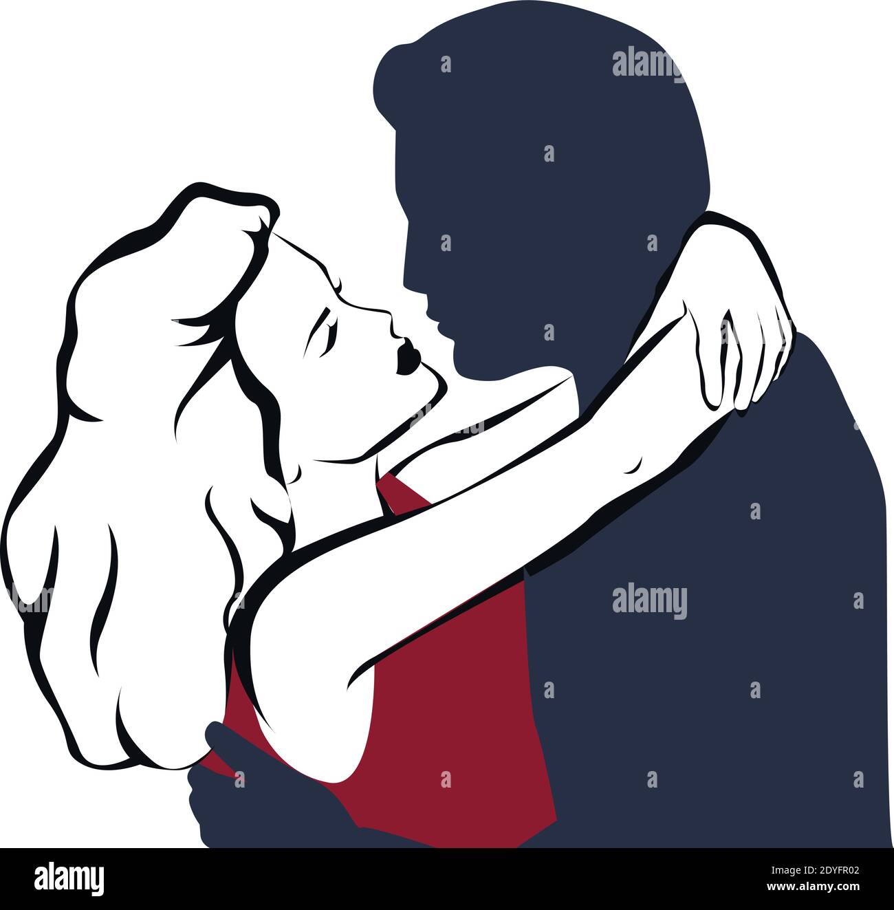 Romantic Kissing Couple Drawing Stock Vector Image & Art - Alamy