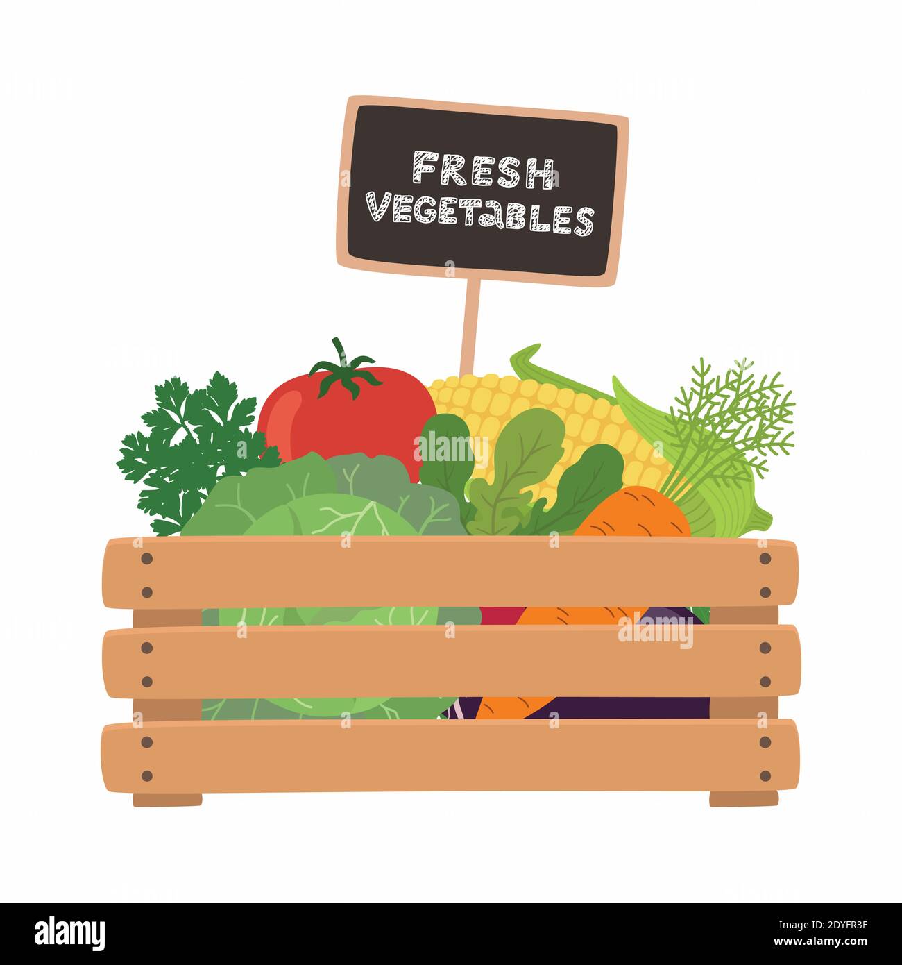 Fresh vegetables a wooden box. Vector illustration Stock Vector Image ...