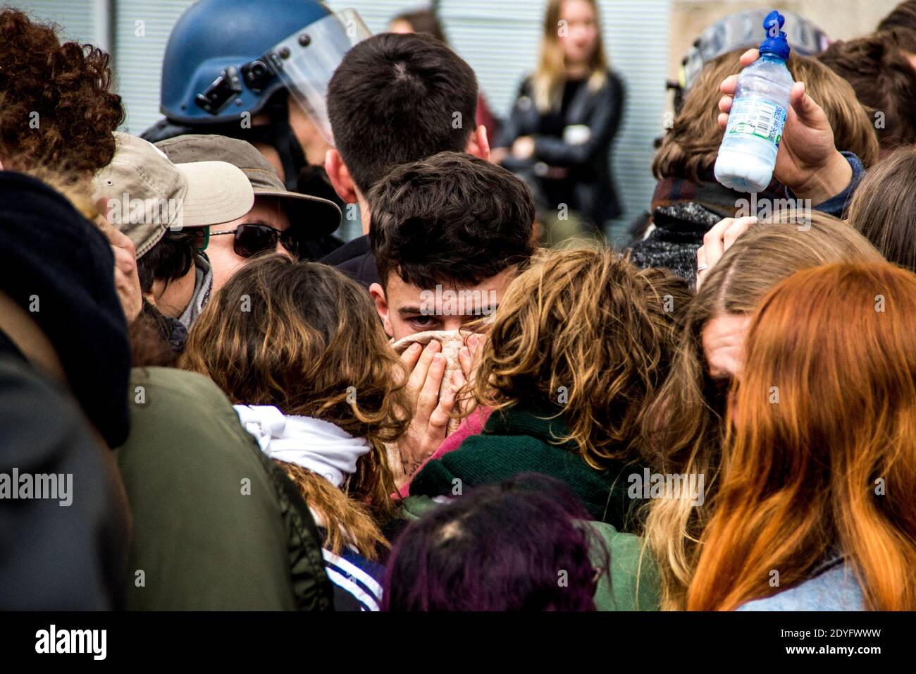 FRA - Rennes - Demonstration 'Neither Macron nor Le Pen'. Rennes, 04/05/2017, demonstration of high school students with the slogan 'Neither Macron no Stock Photo