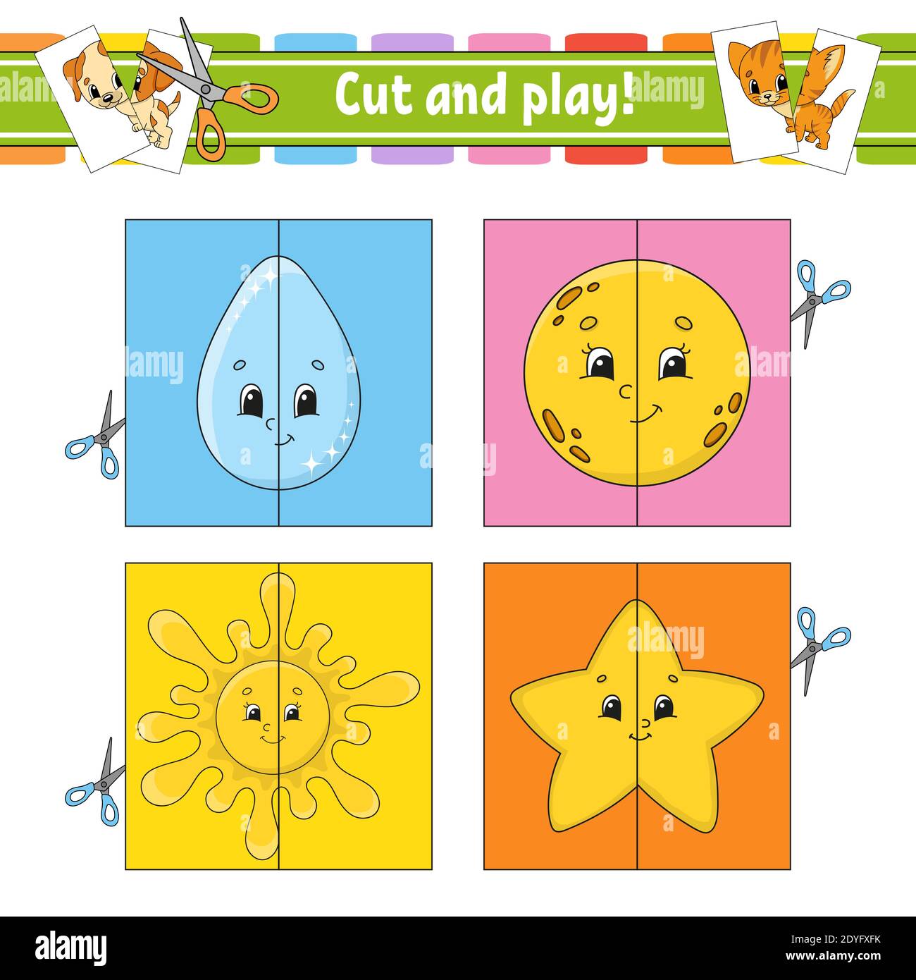 Cut and play. Flash cards. Color puzzle. Education developing worksheet.  Activity page. Game for children. Funny character. Isolated vector  illustrati Stock Vector Image & Art - Alamy
