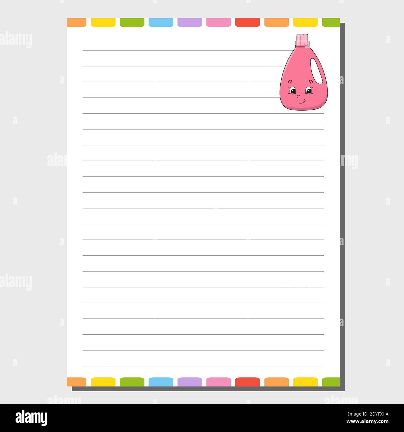 Sheet template for notebook, notepad, diary. Funny character. Isolated vector illustration. Cartoon style Stock Vector