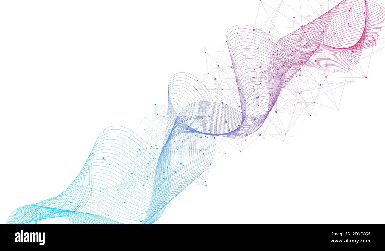 Abstract plexus background with connected lines and dots. Wave flow. Plexus geometric effect Big data with compounds. Lines plexus, minimal array Stock Photo