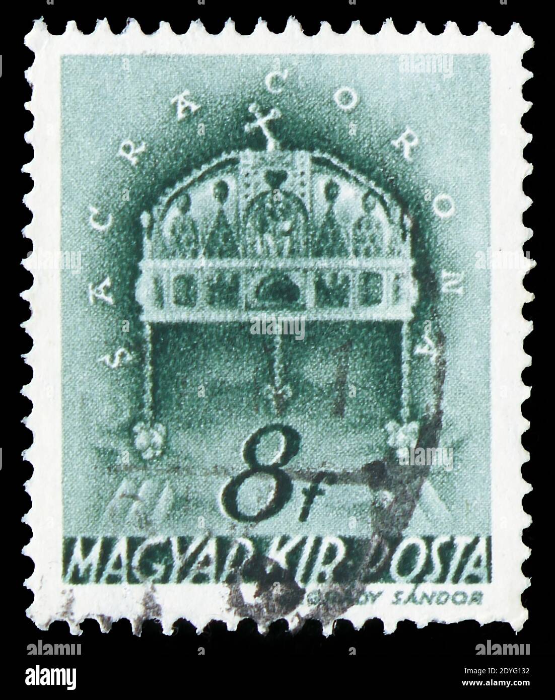 MOSCOW, RUSSIA - JULY 19, 2019: Postage stamp printed in Hungary shows Crown of Saint Stephen, Church in Hungary serie, circa 1941 Stock Photo