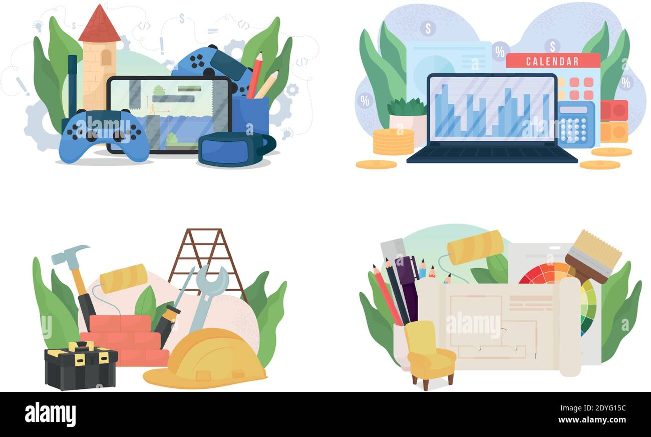 Popular jobs flat concept vector illustration set Stock Vector