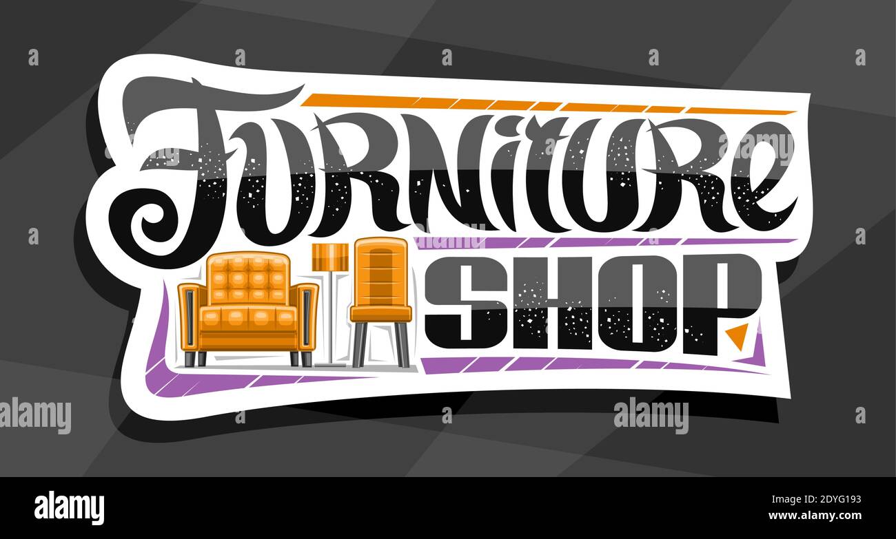 Vector logo for Furniture Shop, white decorative sign board with