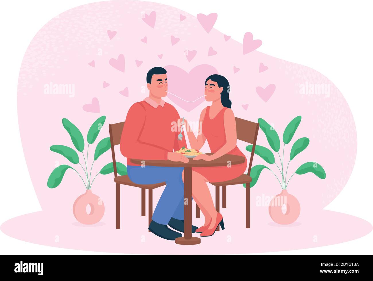 Romantic dinner 2D vector web banner, poster Stock Vector