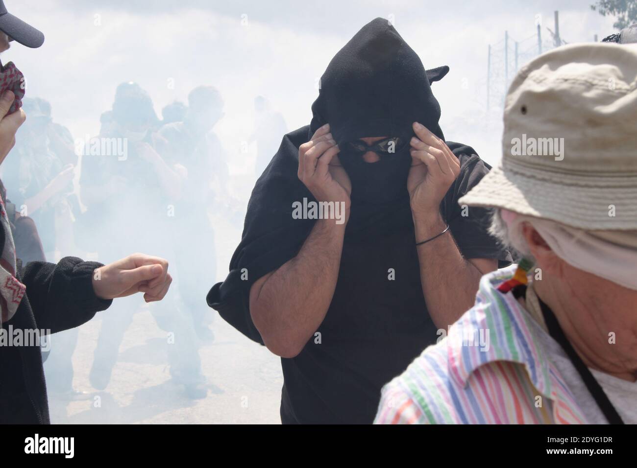 Bil'in village : Demonstration against the wall 23.04.2010 after the international conference for peace Stock Photo