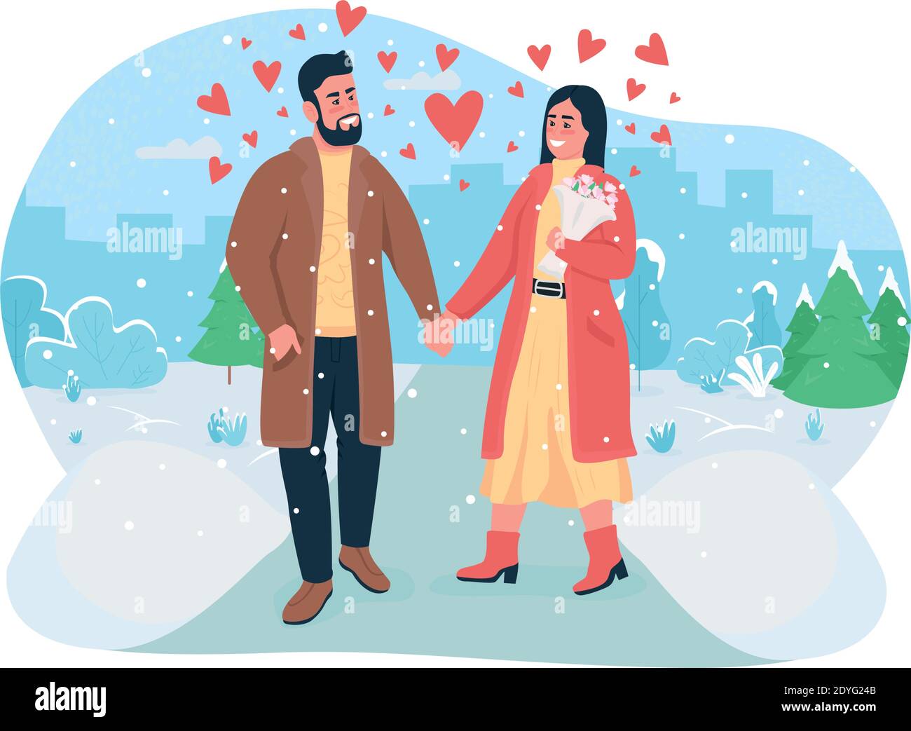 Valentine's day celebration 2D vector web banner, poster Stock Vector