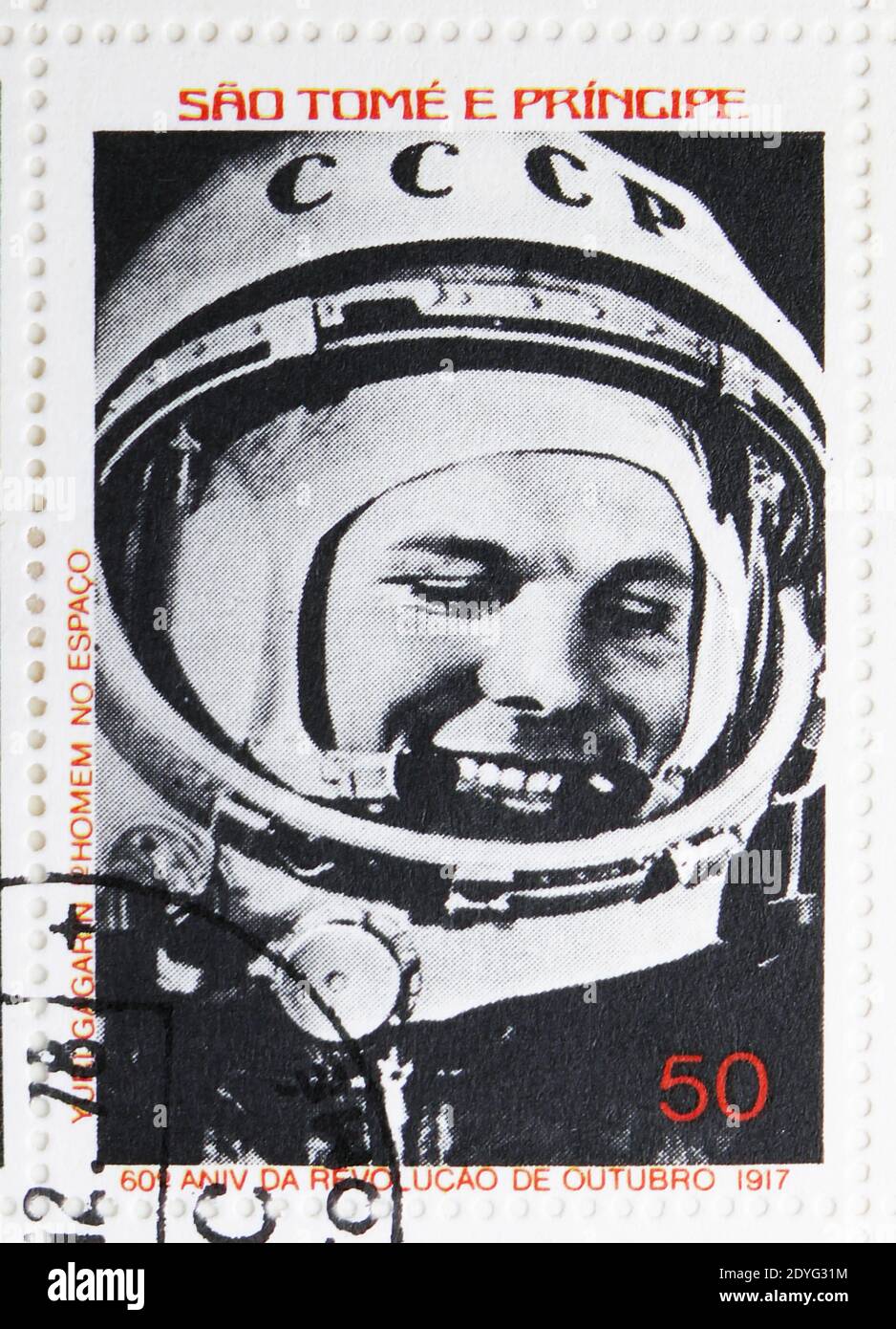 Moscow Russia July 25 19 Postage Stamp Printed In Sao Tome And Principe Shows Juri Gagarin 60th Anniversary Of The October Revolution Serie C Stock Photo Alamy