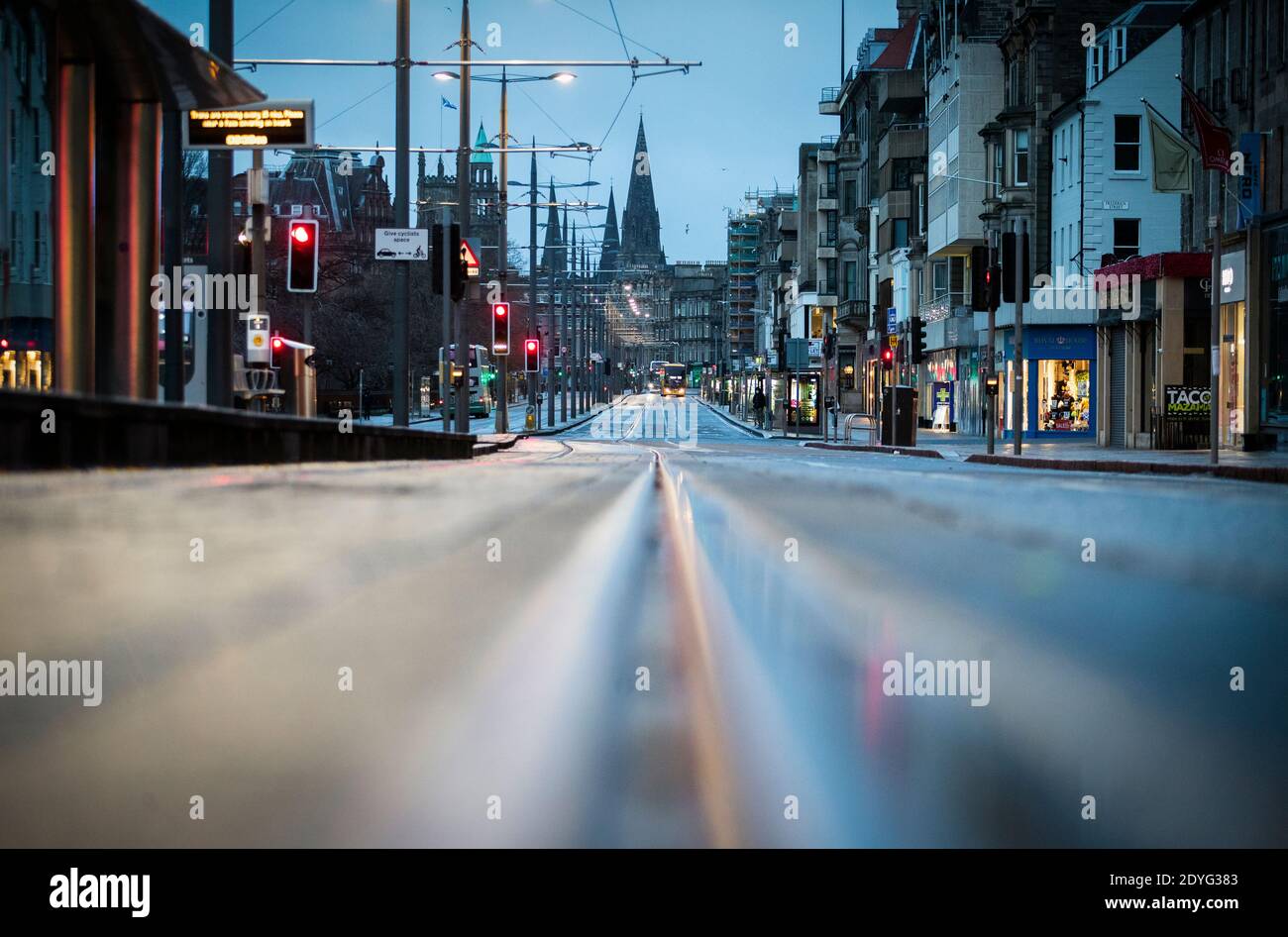 Princes Street, Edinburgh in Scotland, where Covid-19 restrictions have been increased for three weeks from today in response to a new strain of the virus. Mainland Scotland is now in Level 4 – the toughest tier – and the islands have moved to Level 3. Stock Photo