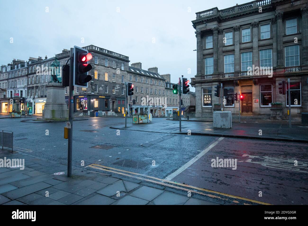George Street, Edinburgh in Scotland, where Covid-19 restrictions have been increased for three weeks from today in response to a new strain of the virus. Mainland Scotland is now in Level 4 – the toughest tier – and the islands have moved to Level 3. Stock Photo