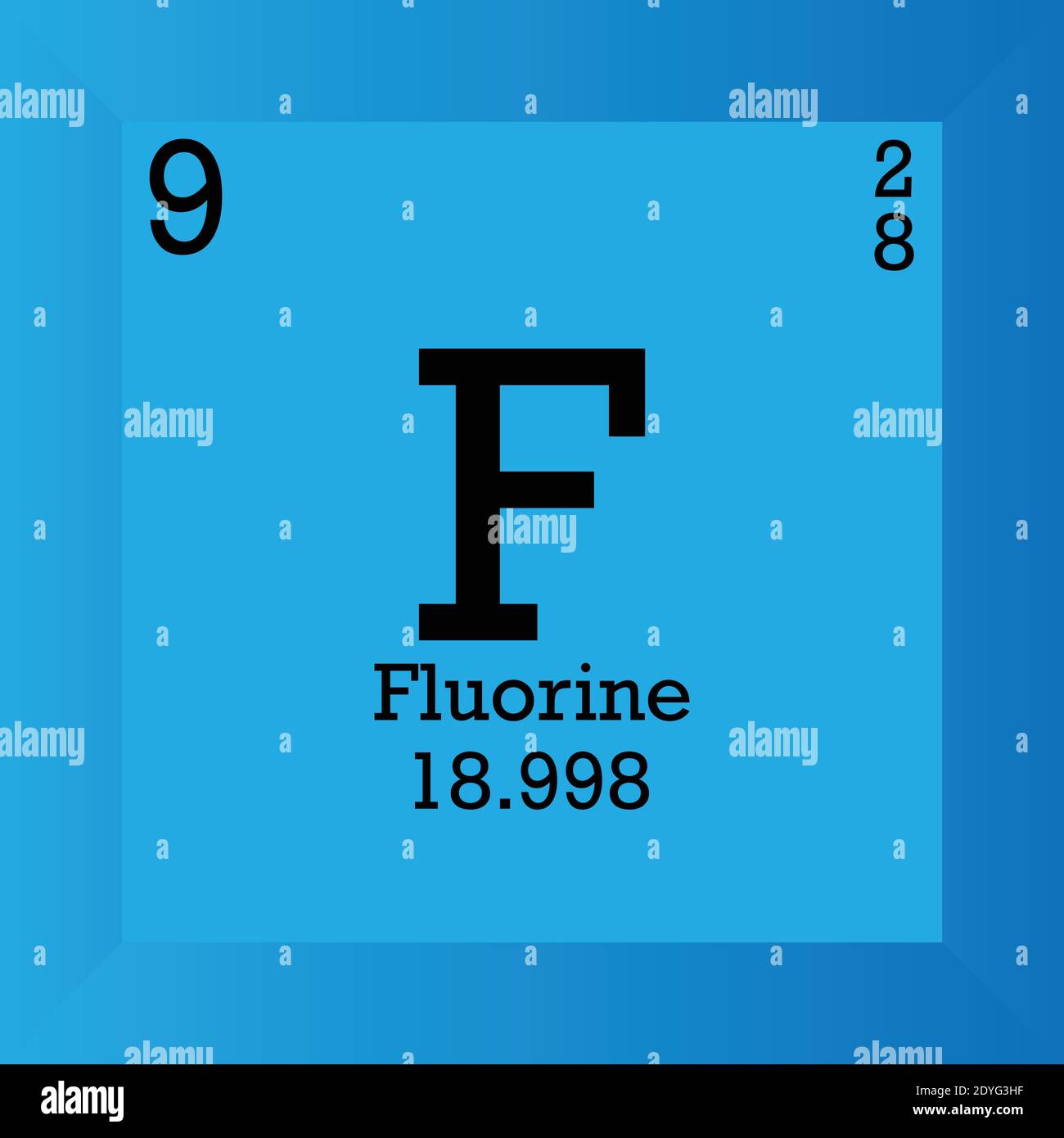 F Fluorine Chemical Element Periodic Table. Single vector illustration,  element icon with molar mass, atomic number and electron conf Stock Vector  Image & Art - Alamy