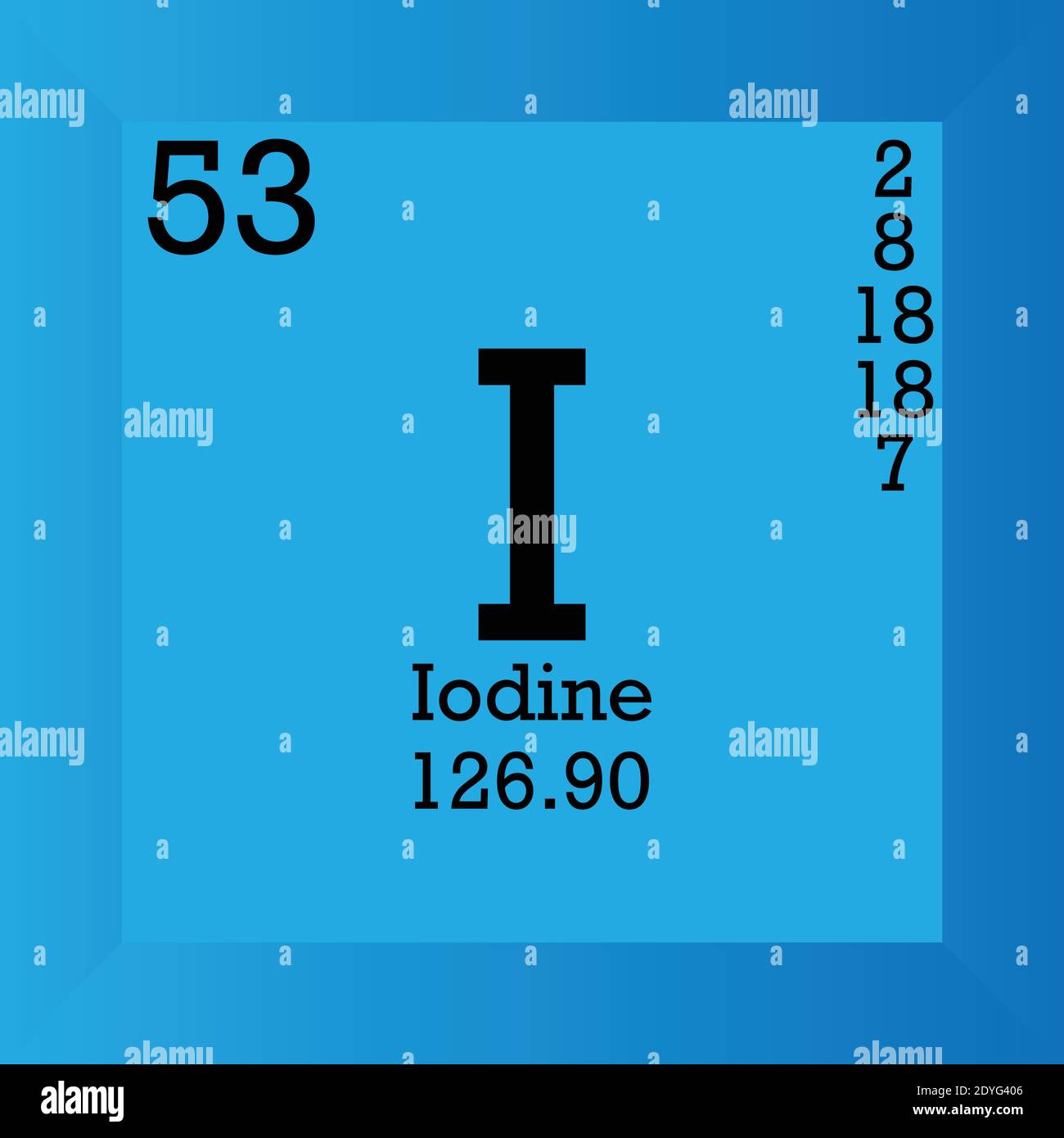 I Iodine Chemical Element Periodic Table. Single vector illustration, element icon with molar mass, atomic number and electron conf. Stock Vector