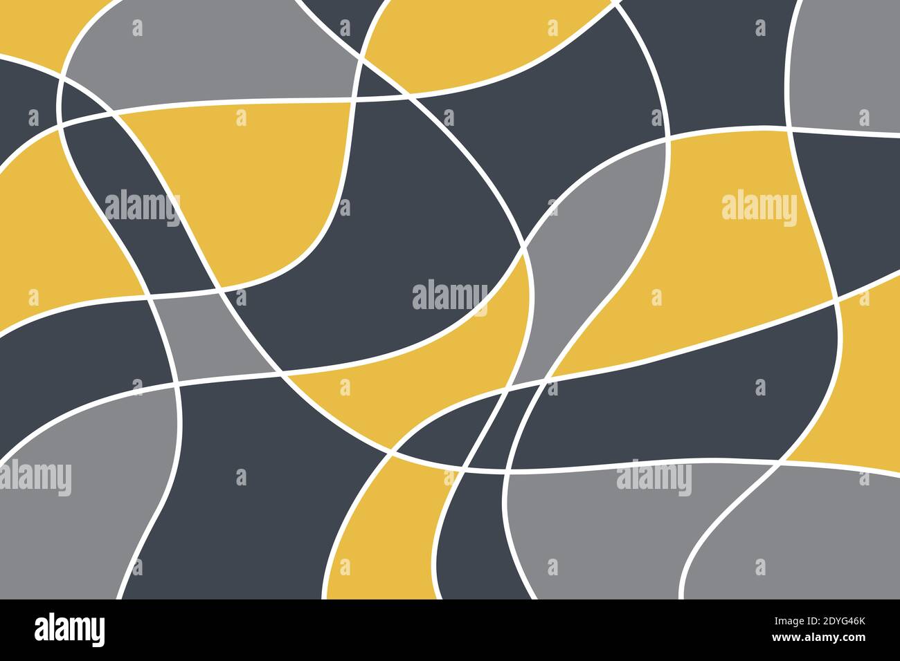 Abstract background pattern made with curvy geometric shapes. Modern, simple and playful vector art in yellow and grey colors. Stock Photo
