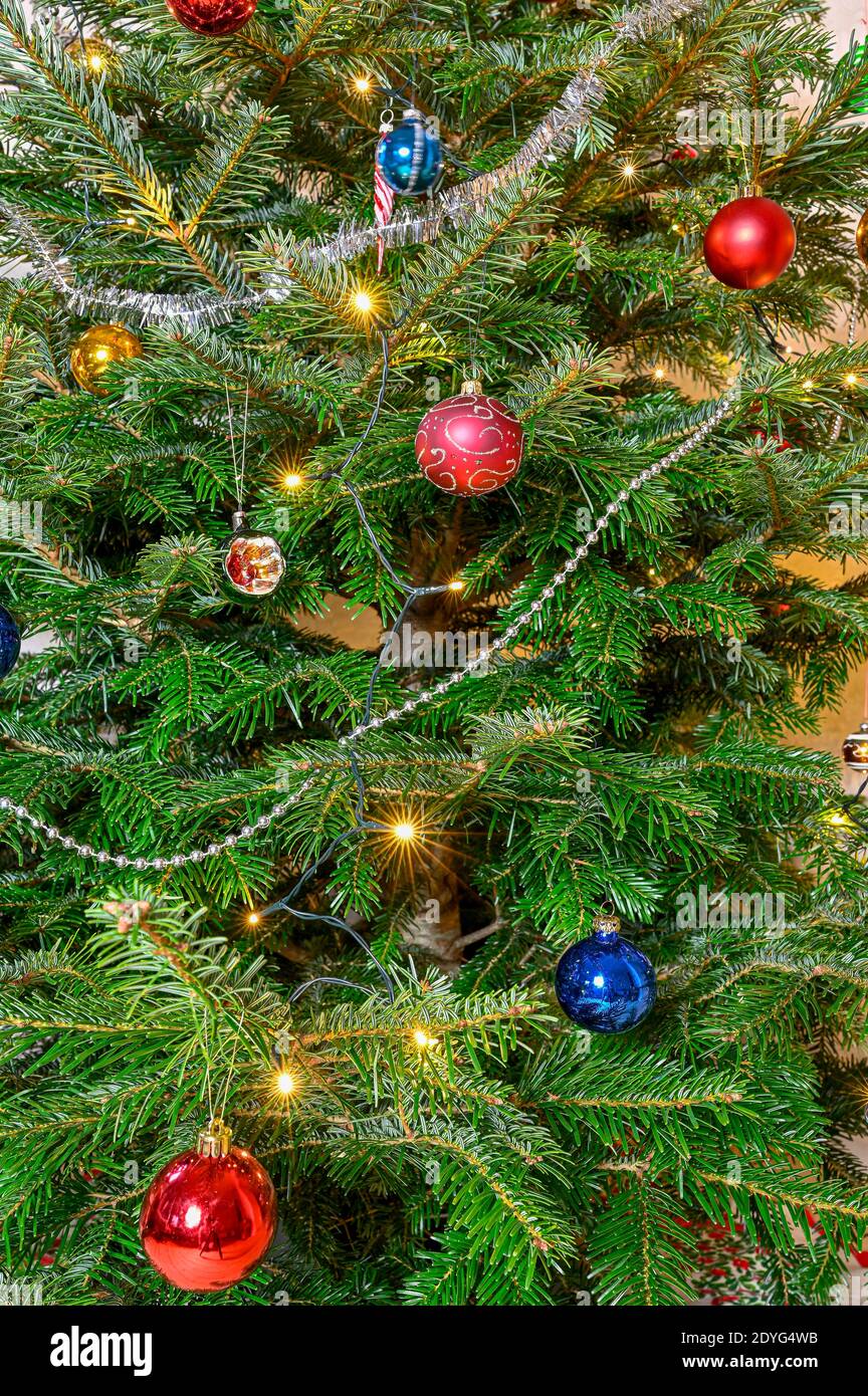christmas tree full with colorful and decorative balls Stock Photo - Alamy