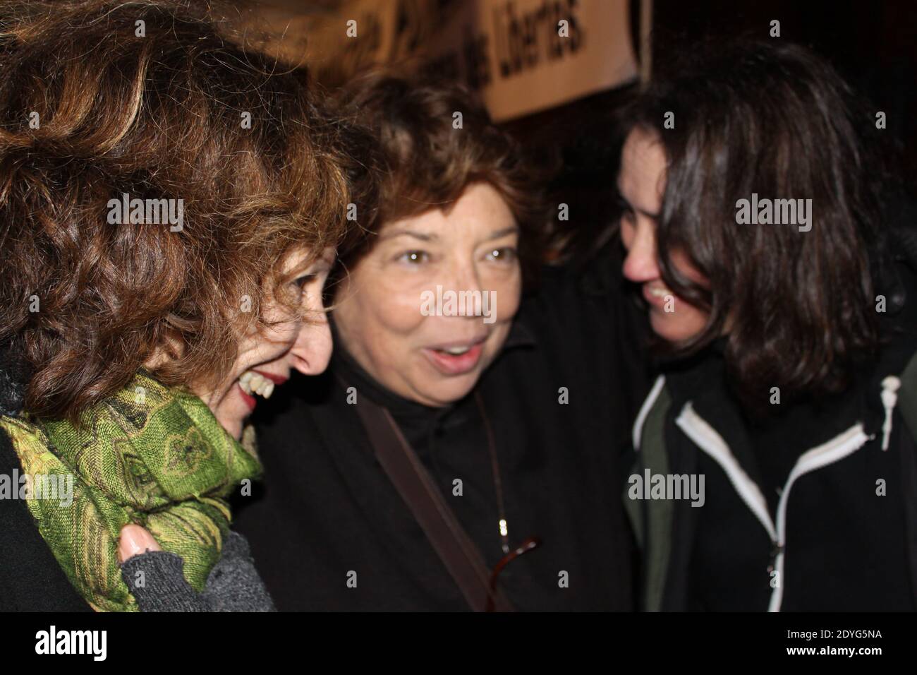 Paris, France — 2011: Leila Shahid and Isabelle Avran during a protest following an event at École Normale Supérieure (ENS) attended by Stéphane Hessel. Stock Photo