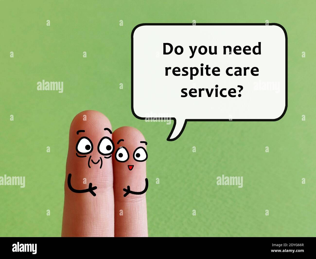 Two fingers are decorated as two person. The young man is asking if the