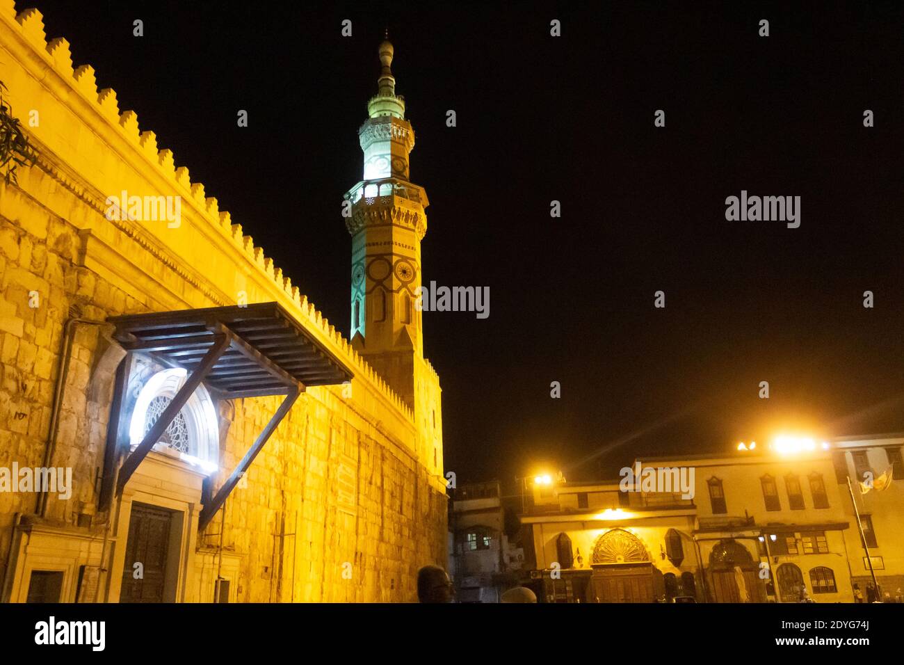 night shoot of Omayad mosque in ancient City of Damascus (Syrian Arab Republic) after war ended in 23.09.2020 Stock Photo