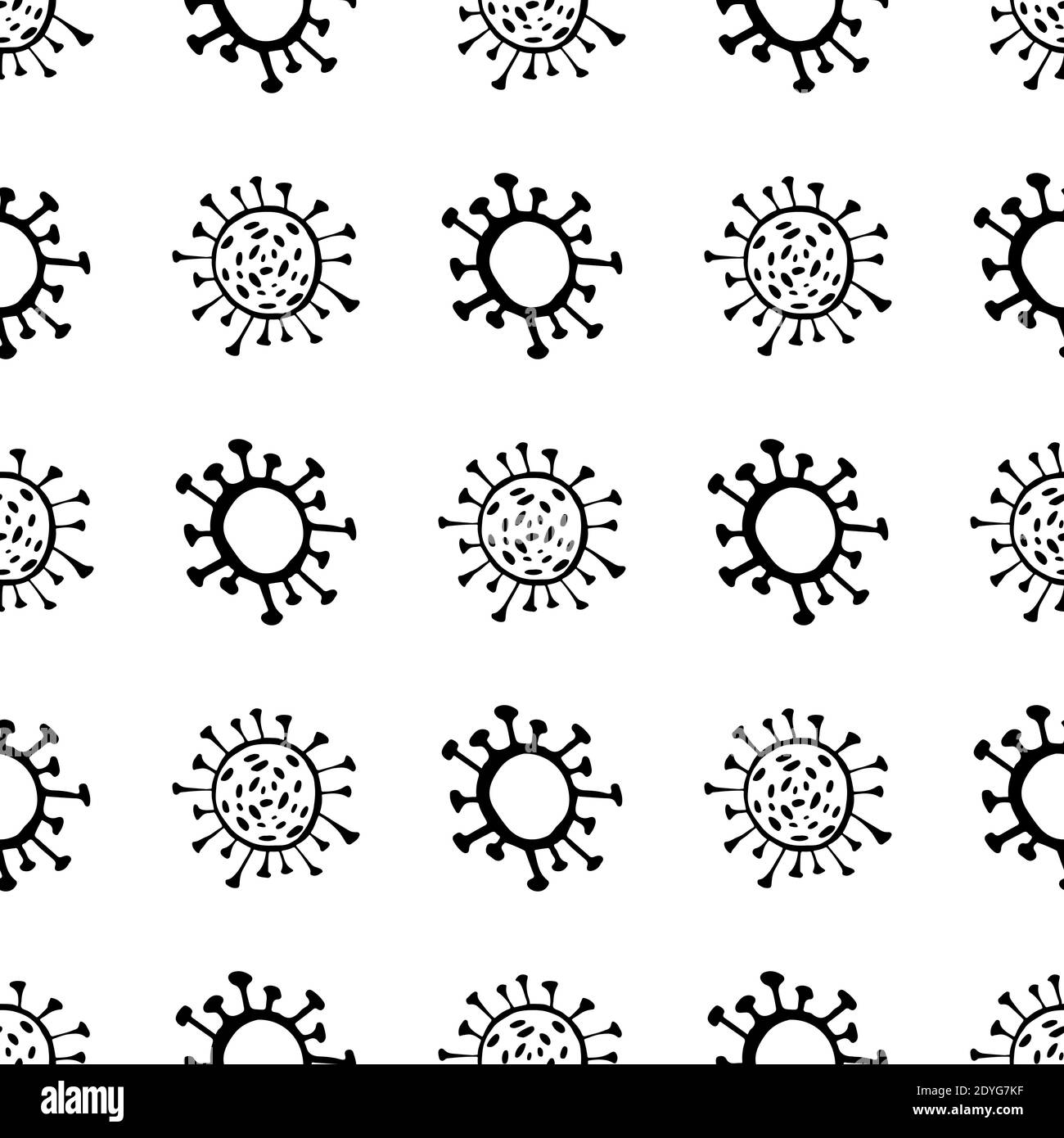 Seamless pattern of coronavirus microbes. Coronavirus 2019-nCoV. Doodle ...