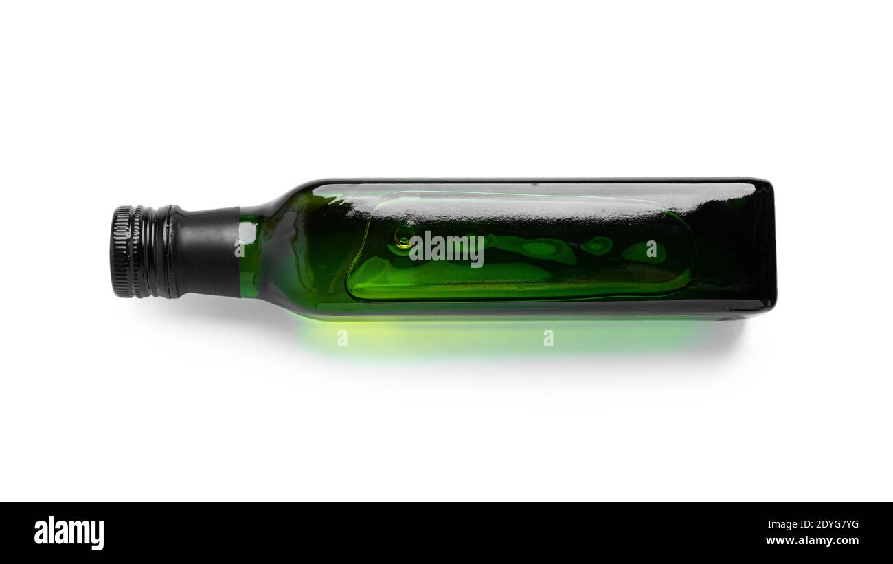 Green glass bottle with olive oil isolated on white background. High ...