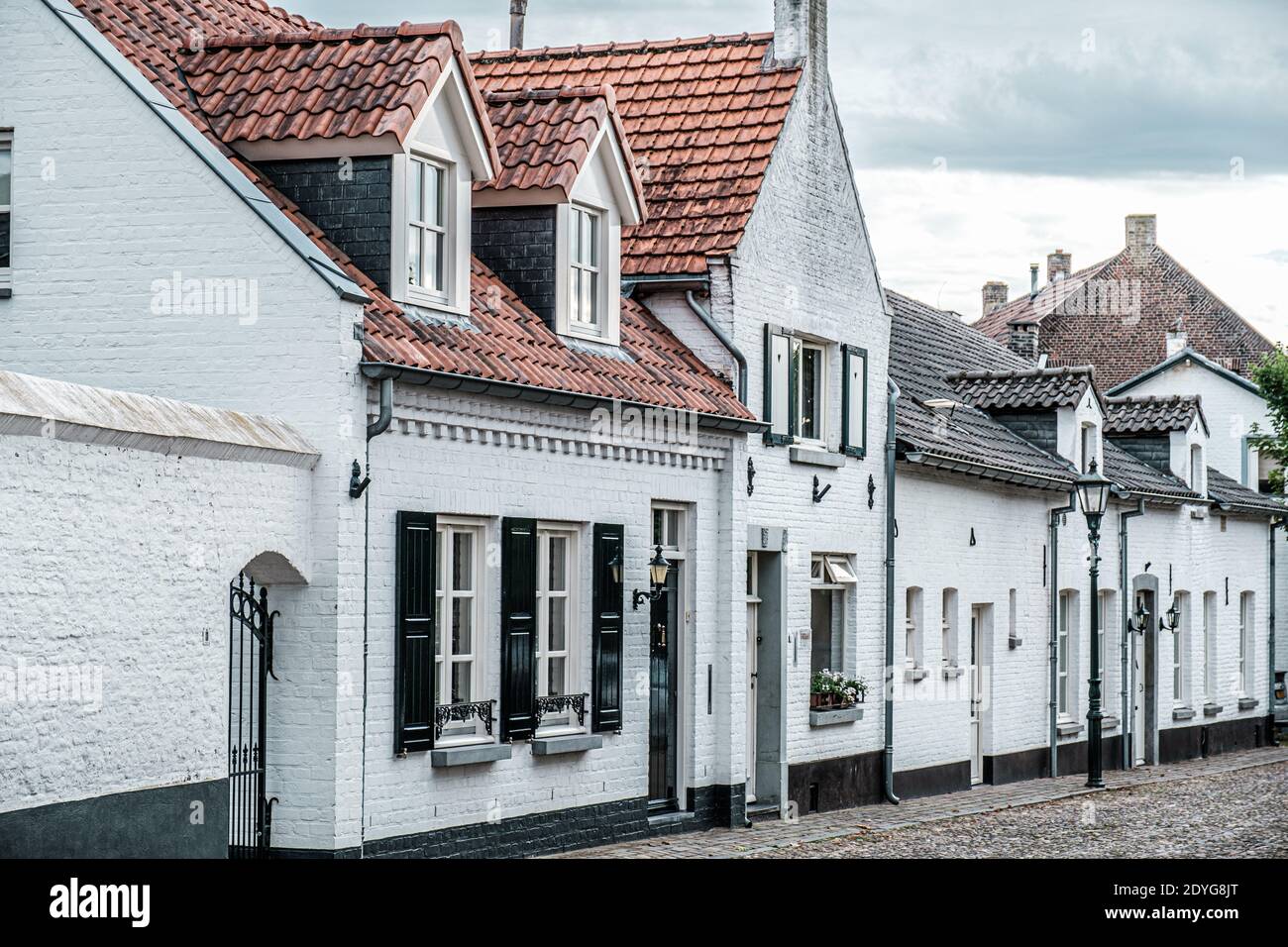 Streets in the historic city of Thorn in Limburg, the Netherlands. Known for its white houses Stock Photo