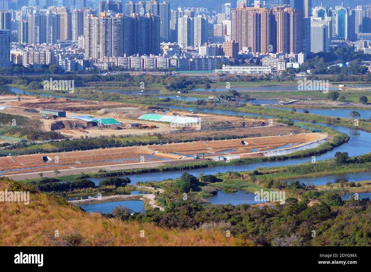 Construction underway at Lok Ma Chau Loop for the Hong Kong-Shenzhen Innovation and Technology Park (December 2020) Stock Photo