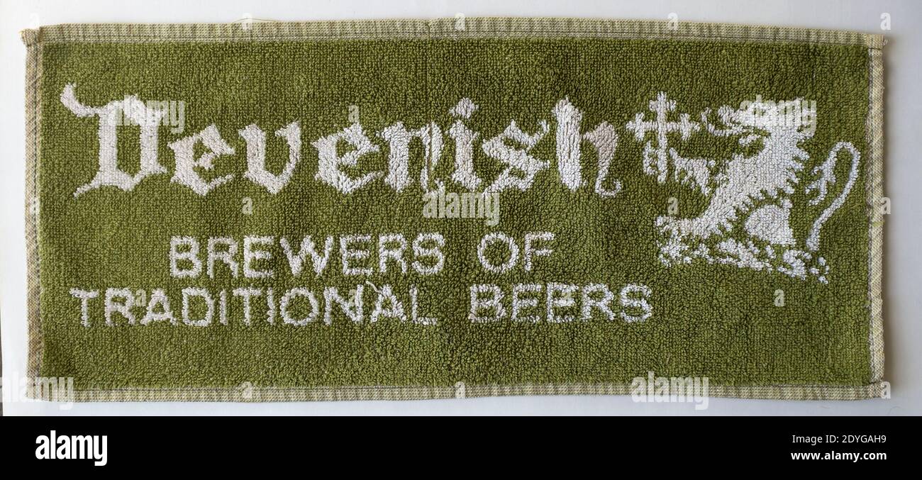 Pub Beer Towel Advertising Devenish Beers Stock Photo