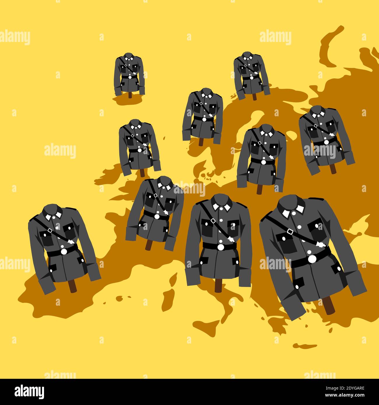 METAPHOR MEANING Set of pinned military uniforms shows locations