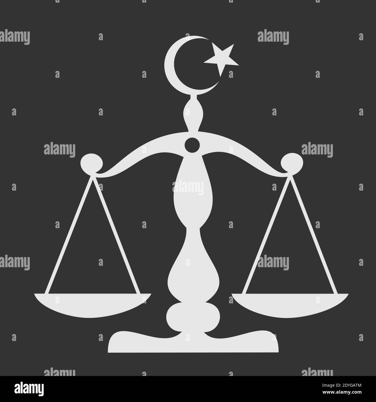Sharia scale symbolizing justice with crescent. Traditional law and